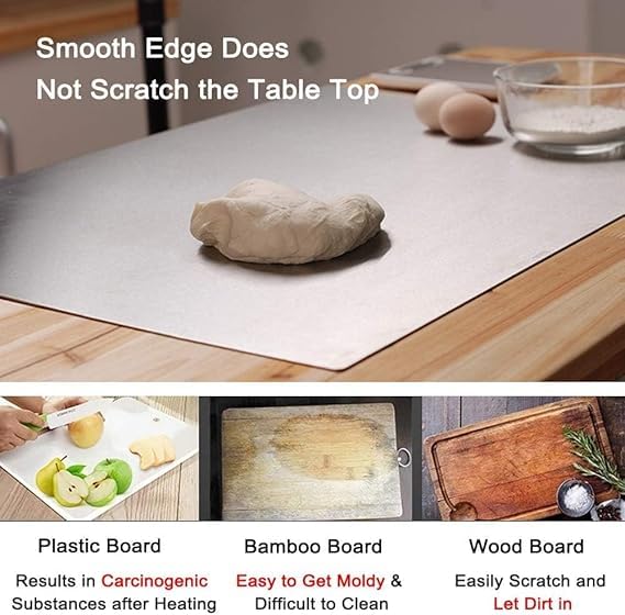 304 Stainless Steel Chopping Board for Kitchen | Large | Non-Slip | with Drip Lip | for Cutting Vegetables, Meat,Fish,Fruits | Rustproof | 35.8x30 cm