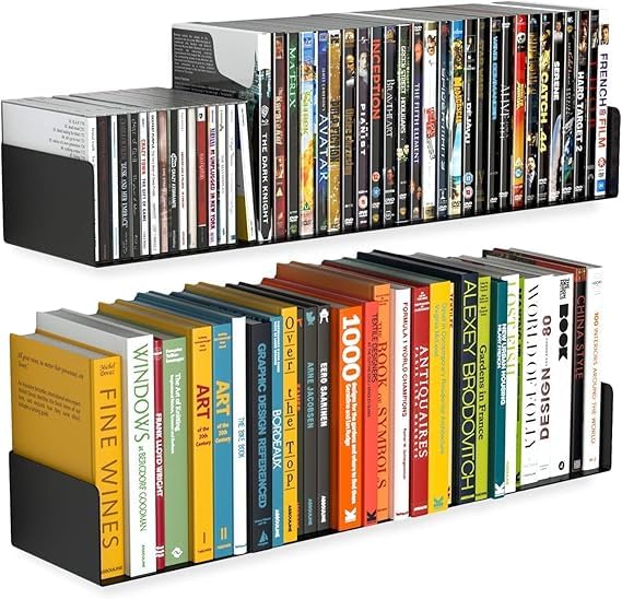 Heavy-Duty Wall Mount Metal U Shape Shelves for Home | Bookshelf CD DVD Storage Display Bookcase | Set of 2 | Black