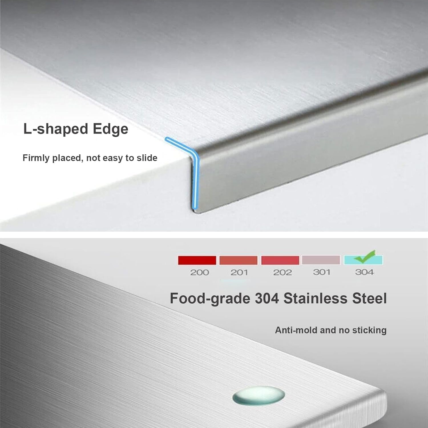 304 Stainless Steel Chopping Board for Kitchen | Large | Non-Slip | with Drip Lip | for Cutting Vegetables, Meat,Fish,Fruits | Rustproof | 35.8x30 cm