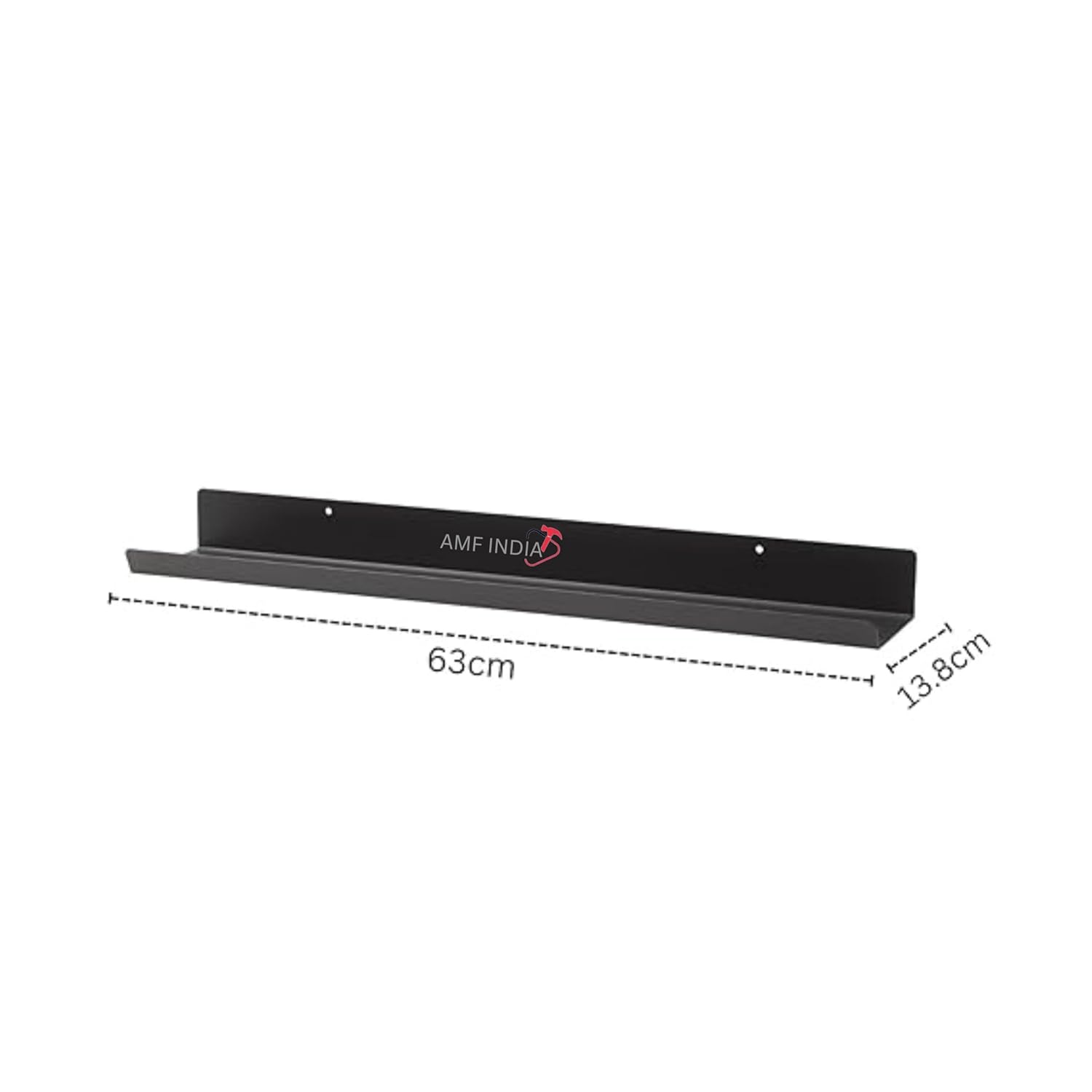 Metal Floating Wall Shelf Set of 2, U-Shape Wall Display Rack for Living Room, Bedroom, Kitchen Decor, Black, 63x13.8 cm