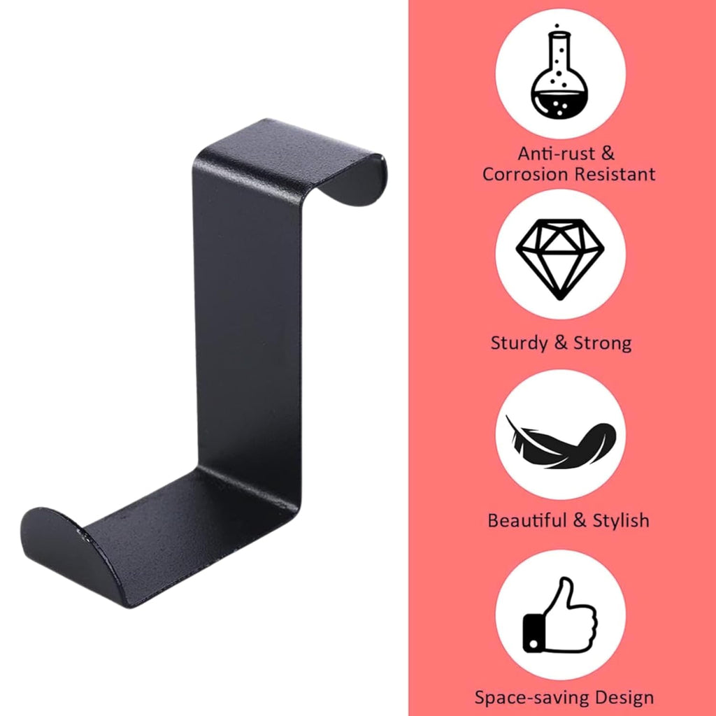 AMF INDIA Black Stainless Steel Over Door Hook for Clothes, Towels & Wreaths, Heavy-Duty Door Hanger for Kitchen & Bathroom (Pack of 6)