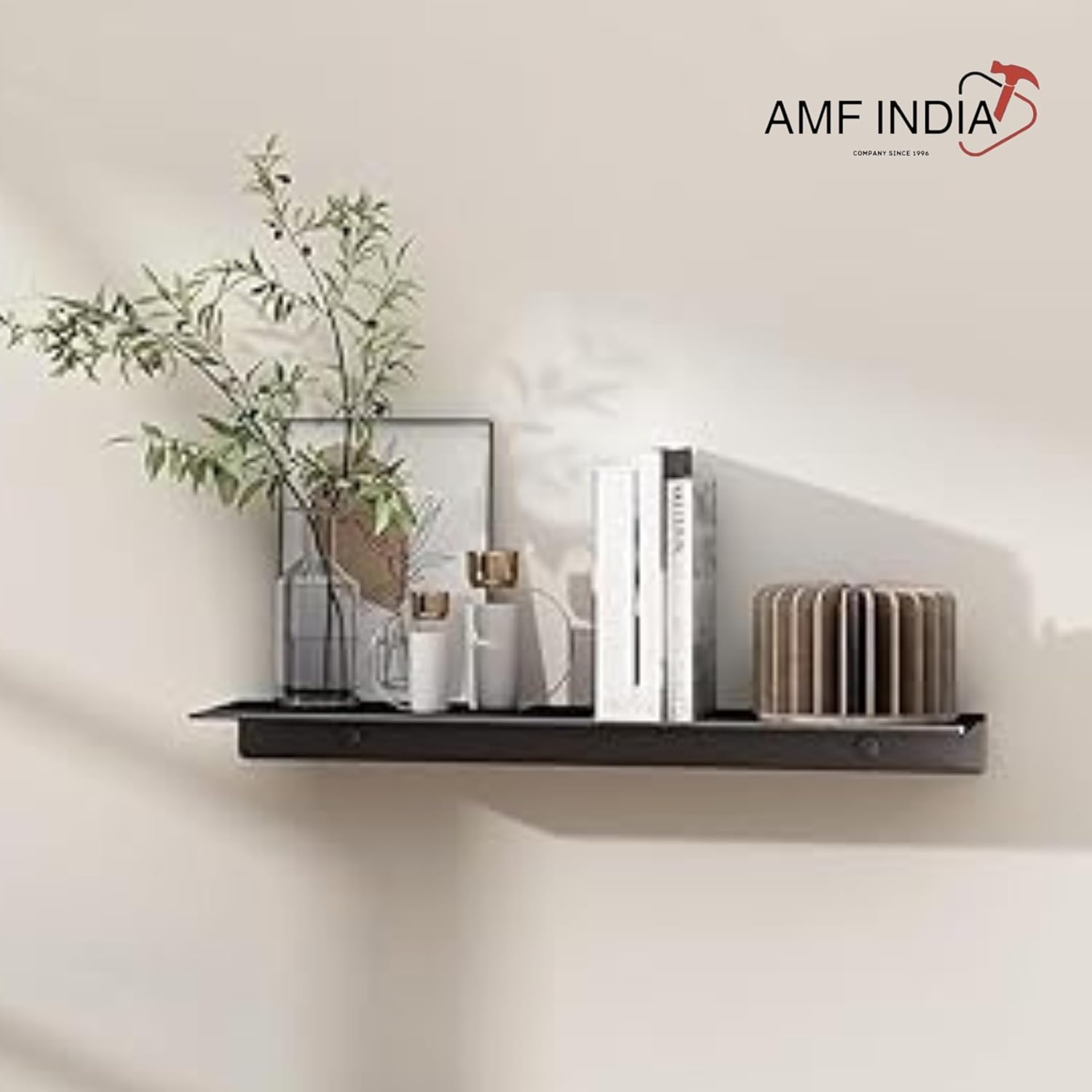 Metal Floating Wall Shelf Rack for Bluetooth Speaker, Wi-Fi Camera & Plant Pot, Wall Mounted Display Rack for Home Decor, Living Room, Bedroom (Black)