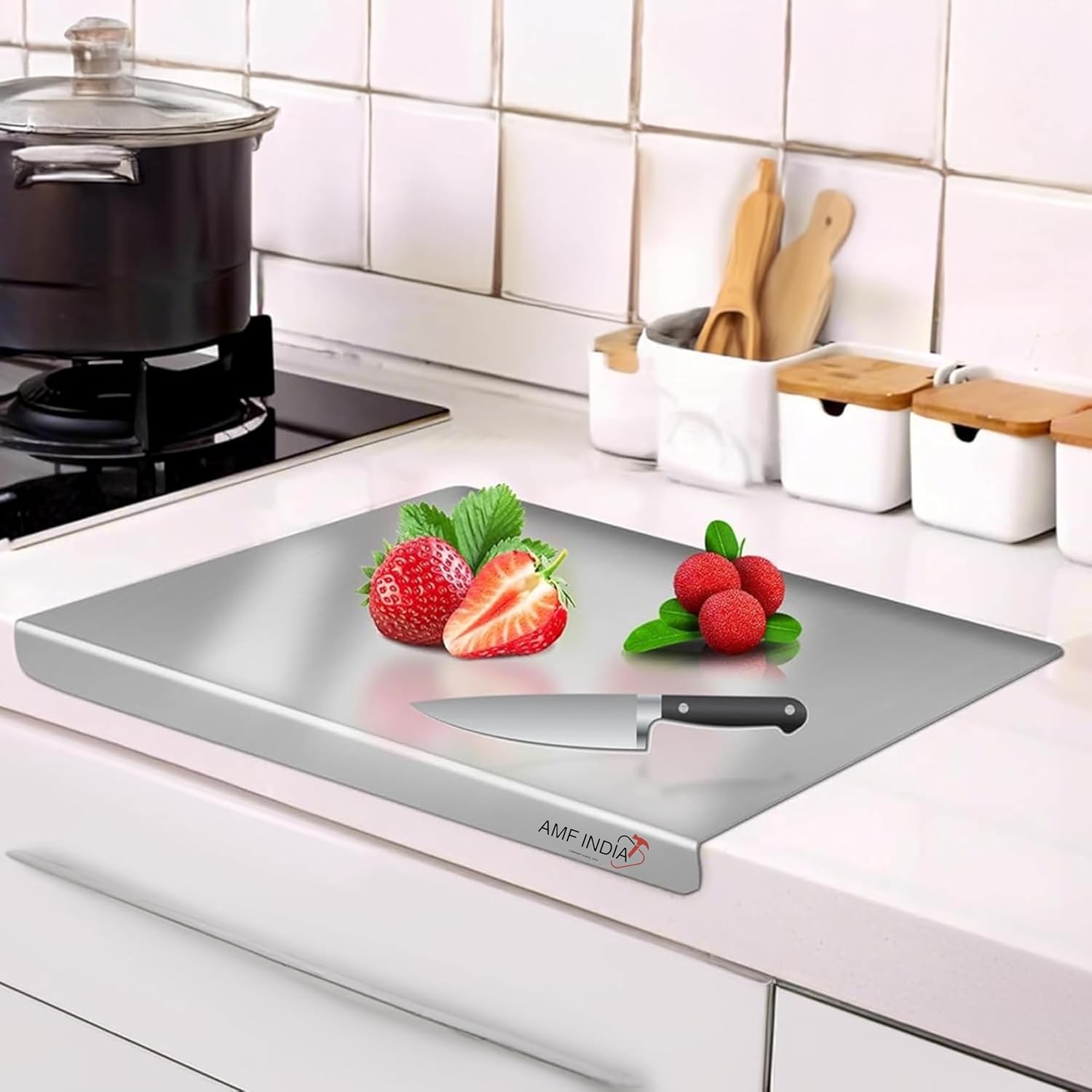 304 Stainless Steel Chopping Board for Kitchen | Large | Non-Slip | with Drip Lip | for Cutting Vegetables, Meat,Fish,Fruits | Rustproof | 35.8x30 cm