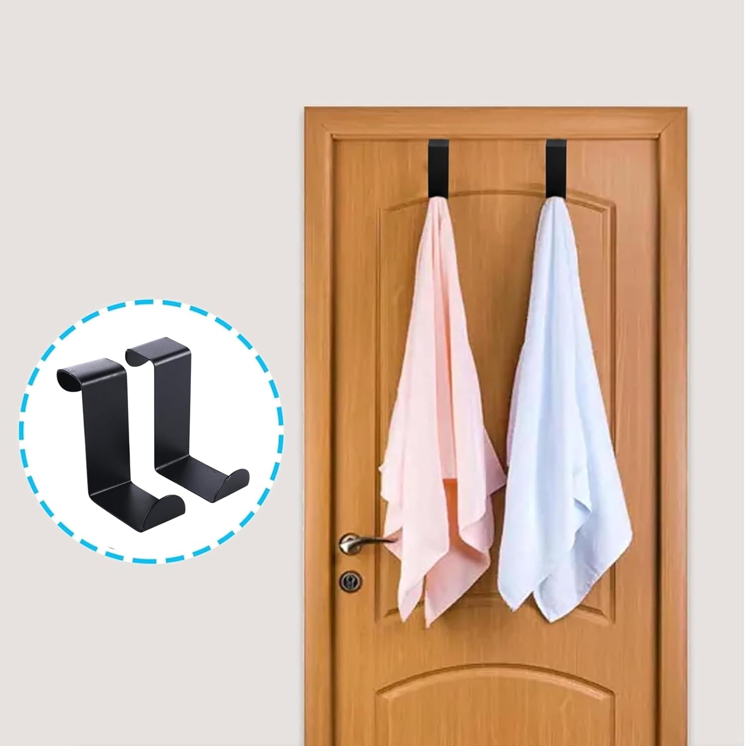 AMF INDIA Black Stainless Steel Over Door Hook for Clothes, Towels & Wreaths, Heavy-Duty Door Hanger for Kitchen & Bathroom (Pack of 6)
