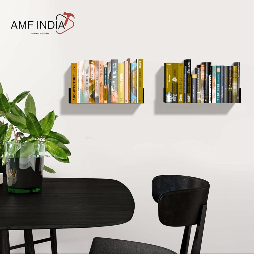 Heavy-Duty Wall Mount Metal U Shape Shelves for Home | Bookshelf CD DVD Storage Display Bookcase | Set of 2 | Black