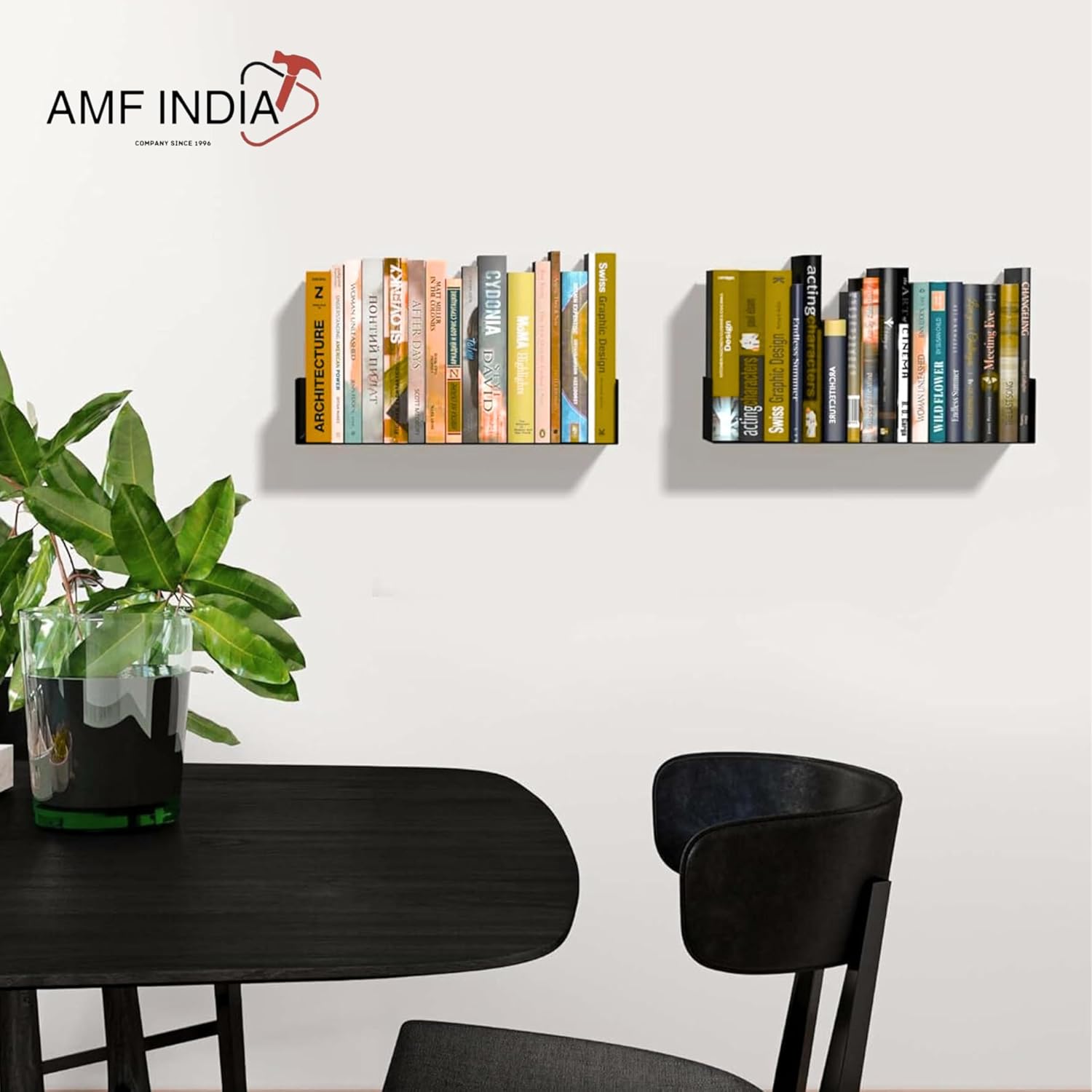 Heavy-Duty Wall Mount Metal U Shape Shelves for Home | Bookshelf CD DVD Storage Display Bookcase | Set of 2 | Black