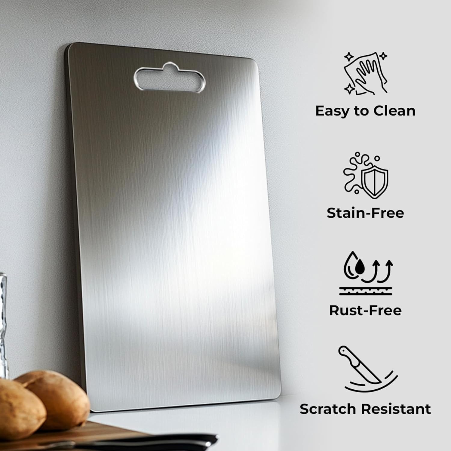 Large Stainless Steel Cutting Board for Kitchen Heavy-Duty Metal Chopping Board, Big Size Pad (35 cm X 24.5 cm)