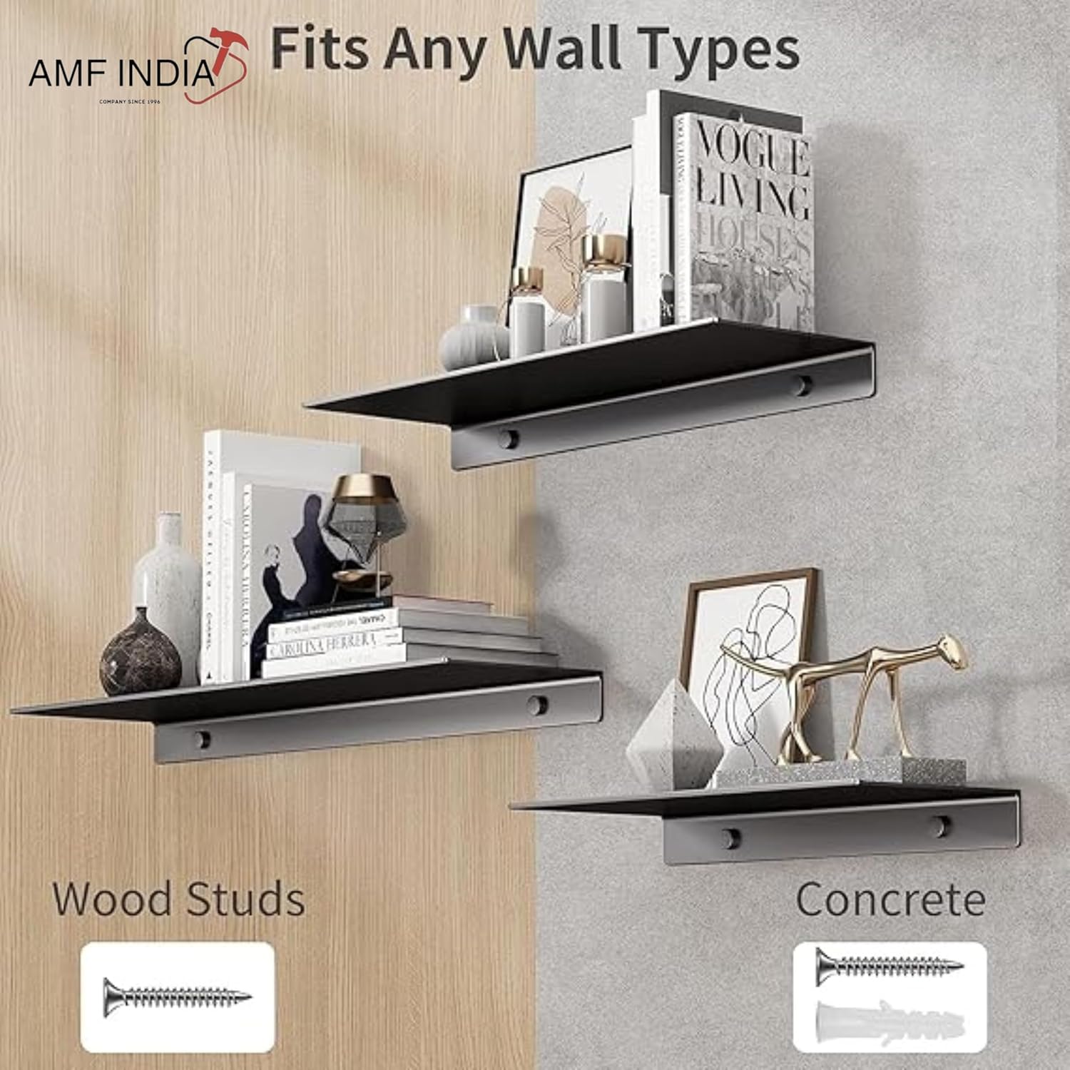 Metal Floating Wall Shelf Rack for Bluetooth Speaker, Wi-Fi Camera & Plant Pot, Wall Mounted Display Rack for Home Decor, Living Room, Bedroom (Black)