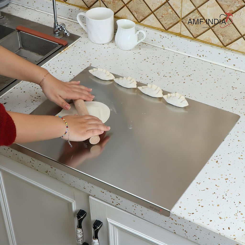 304 Stainless Steel Chopping Board for Kitchen | Large | Non-Slip | with Drip Lip | for Cutting Vegetables, Meat,Fish,Fruits | Rustproof | 35.8x30 cm