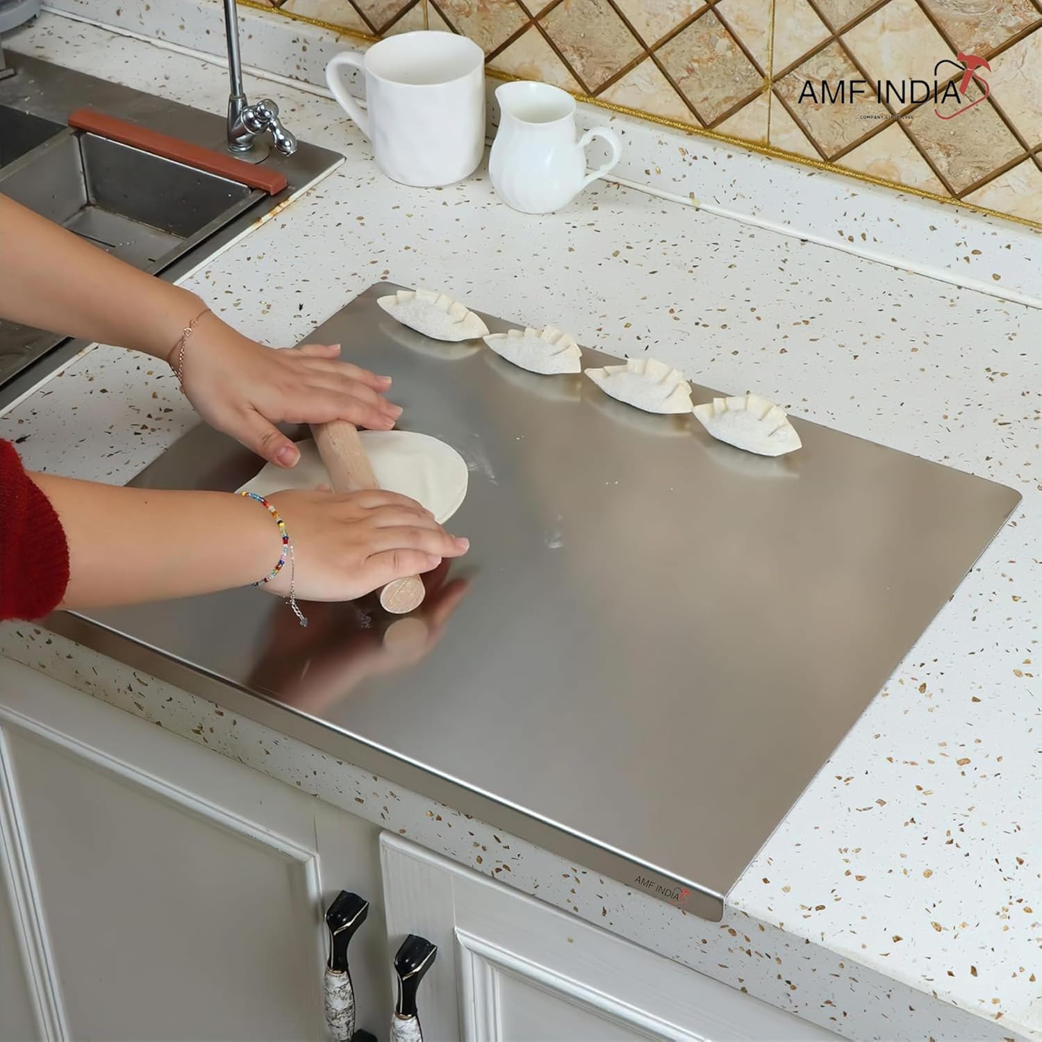 304 Stainless Steel Chopping Board for Kitchen | Large | Non-Slip | with Drip Lip | for Cutting Vegetables, Meat,Fish,Fruits | Rustproof | 35.8x30 cm
