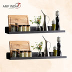 Metal Floating Wall Shelf Set of 2, U-Shape Wall Display Rack for Living Room, Bedroom, Kitchen Decor, Black, 63x13.8 cm